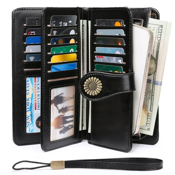 Sendefn Wallets for Women Genuine Leather Credit Card Holder with RFID Blocking Large Capacity Wristlet
