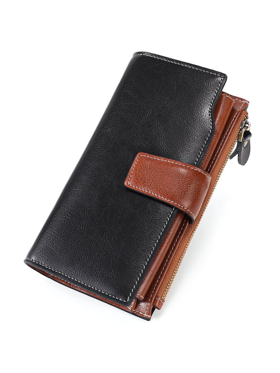 Women Leather Wallets RFID Blocking Clutch Card Holder Ladies Purse with Zipper Pocket