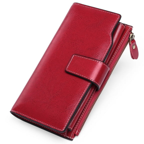Sendefn Women Leather Wallets RFID Blocking Clutch Card Holder Ladies Purse with Zipper Pocket