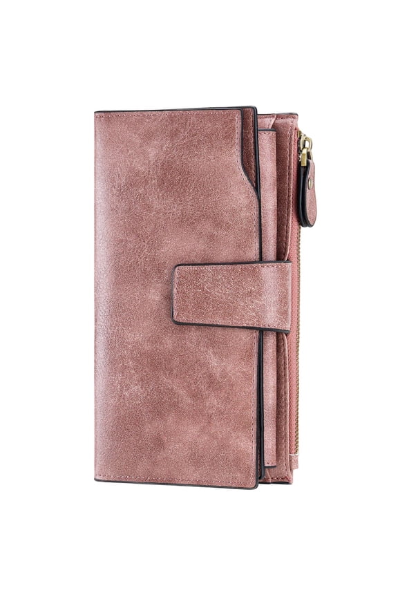 Women Leather Wallets RFID Blocking Clutch Card Holder Ladies Purse with Zipper Pocket