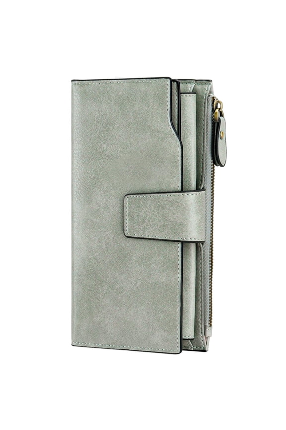 Women Leather Wallets RFID Blocking Clutch Card Holder Ladies Purse with Zipper Pocket