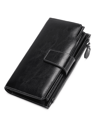 Women's Black Leather Zip Wallet - Clémence Empreinte