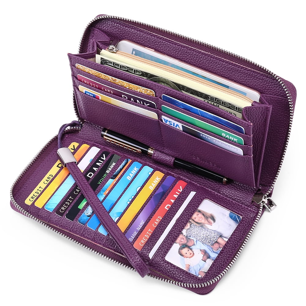 Sendefn Women Leather Wallets RFID Blocking Zip Around Credit Card Holder Phone Clutch