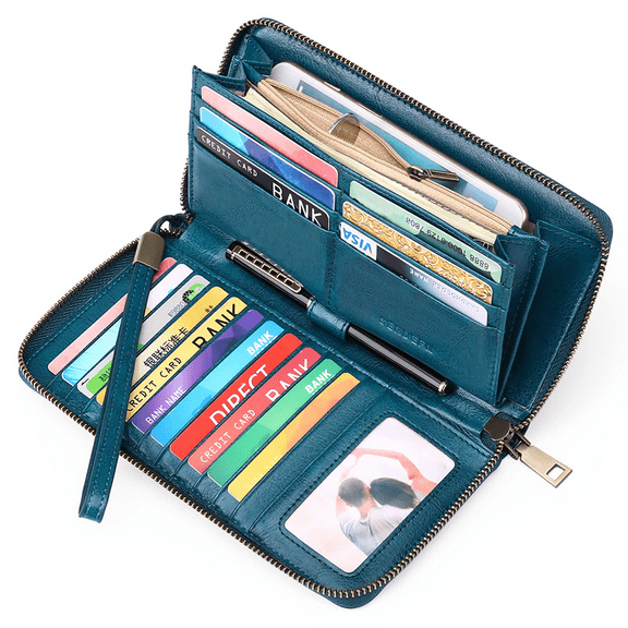 Sendefn Women Leather Wallets RFID Blocking Zip Around Credit Card Holder Phone Clutch