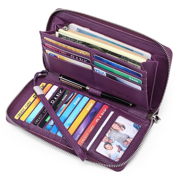 Sendefn Women Wallet RFID Blocking Zip Around Credit Card Holder Phone Clutch, Leather