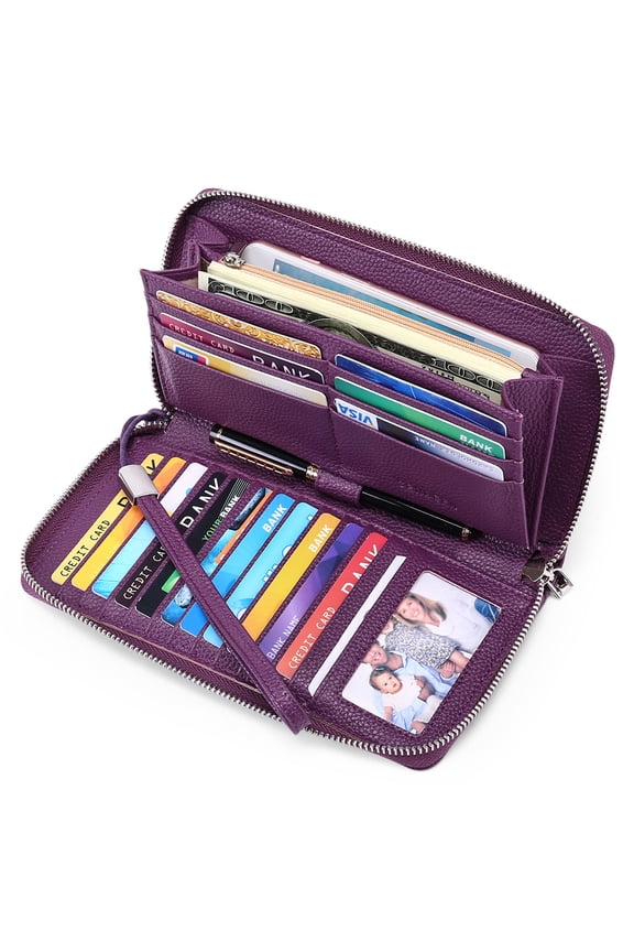 Women Wallet RFID Blocking Zip Around Credit Card Holder Phone Clutch, Leather
