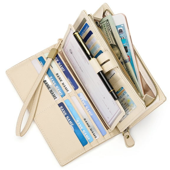 Sendefn Women Wristlet Wallets Large Capacity RFID Blocking Leather Wallets Credit Cards Organizer with Checkbook Holder