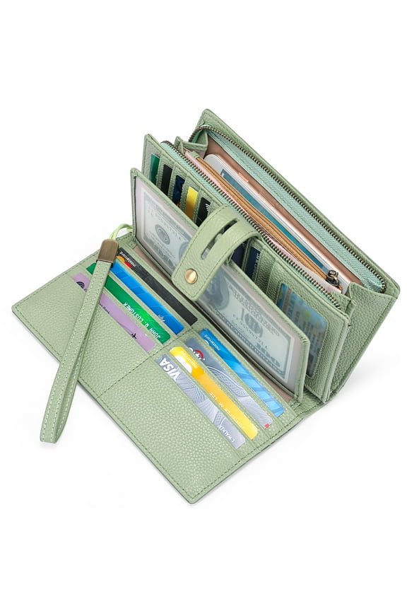 Women Wristlet Wallets Large Capacity RFID Blocking Leather Wallets Credit Cards Organizer with Checkbook Holder