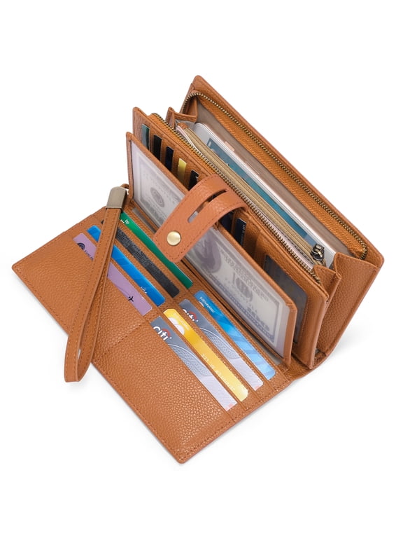 Women Wristlet Wallets Large Capacity RFID Blocking Leather Wallets Credit Cards Organizer with Checkbook Holder