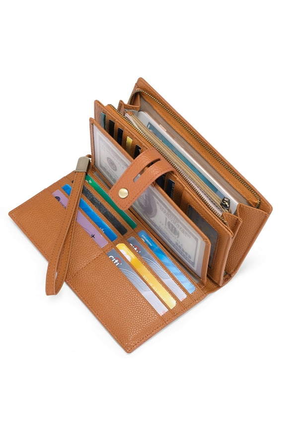 Women Wristlet Wallets Large Capacity RFID Blocking Leather Wallets Credit Cards Organizer with Checkbook Holder