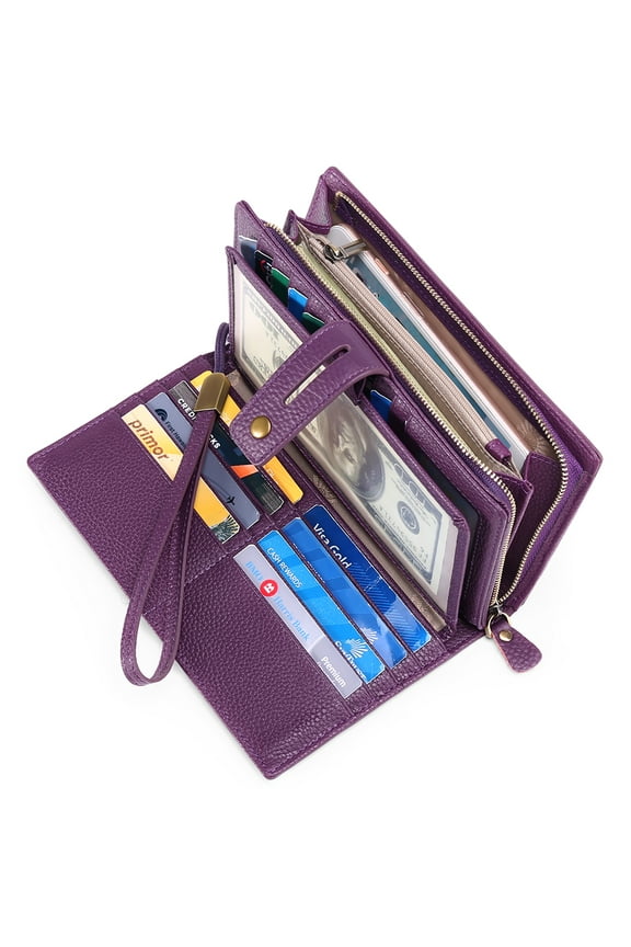 Women Wristlet Wallets Large Capacity RFID Blocking Leather Wallets Credit Cards Organizer with Checkbook Holder