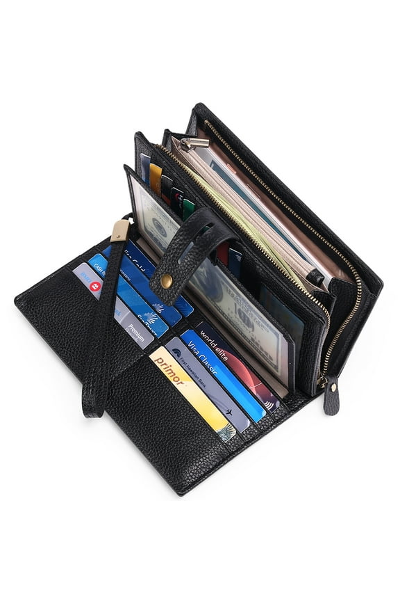 Women Wristlet Wallets Large Capacity RFID Blocking Leather Wallets Credit Cards Organizer with Checkbook Holder