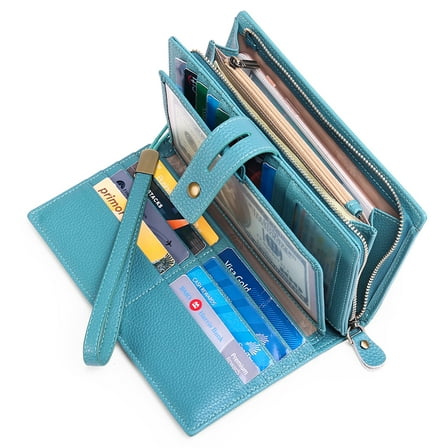 Sendefn Women Wristlet Wallets Large Capacity RFID Blocking Leather Wallets Credit Cards Organizer with Checkbook Holder