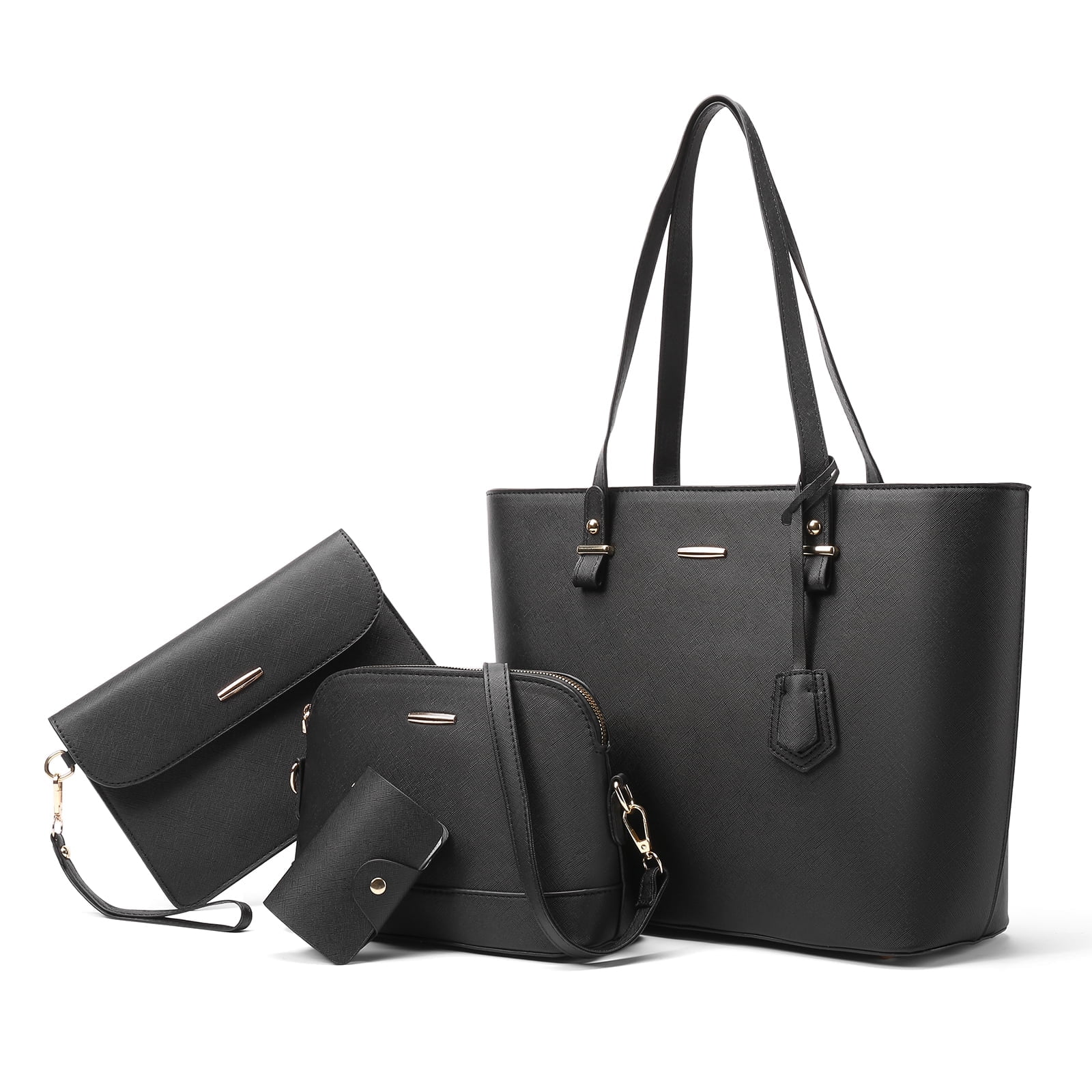 Sendefn Women's 95% Leather Zipper Shoulder Bags, Black, 4-Piece