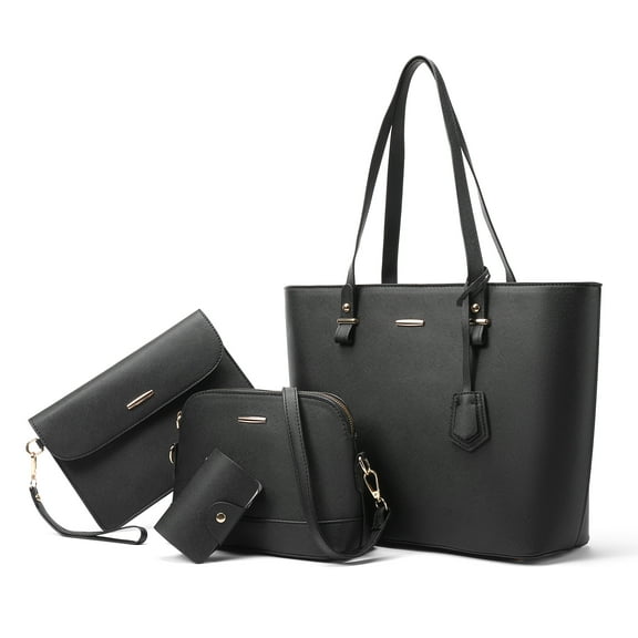 Sendefn Women's 95% Leather Zipper Shoulder Bags, Black, 4-Piece