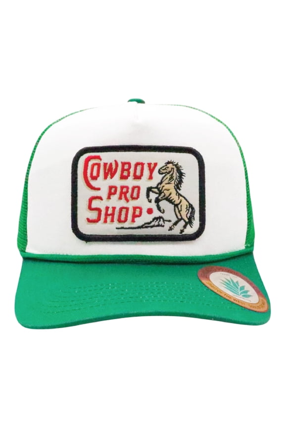 Co. Cowboy Pro Shop Adjustable Snapback Hat with Embroidered Patch (White/Green) - One Size