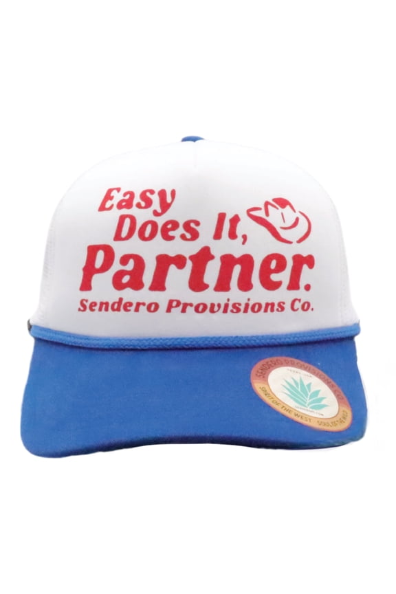 Co. Easy Does It, Partner Adjustable Snapback Hat with Screen Printed Design (White/Blue) - One Size