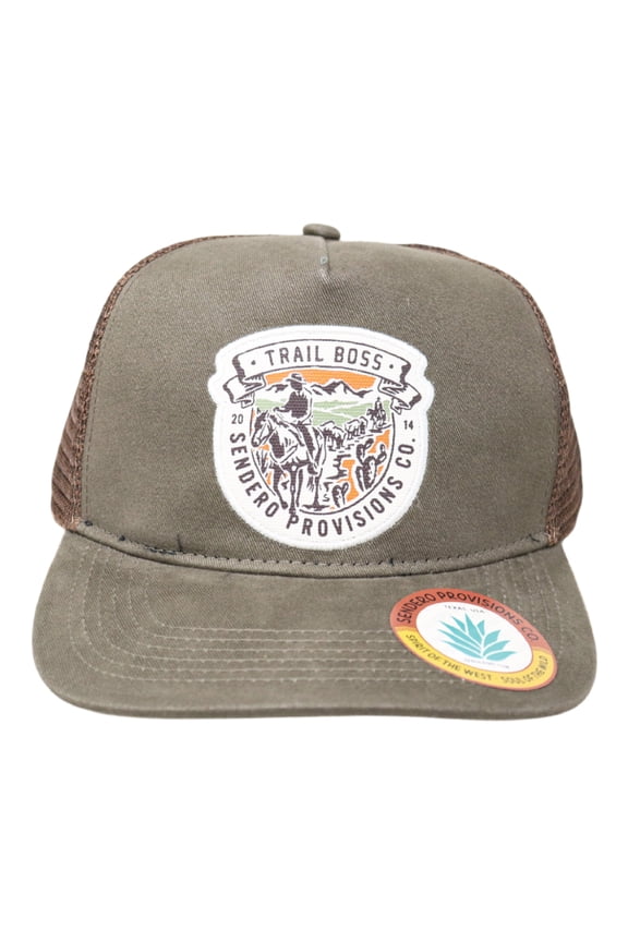 . Trail Boss Adjustable Snapback Hat with Screen Printed Patch & Meshback (Brown) - One Size