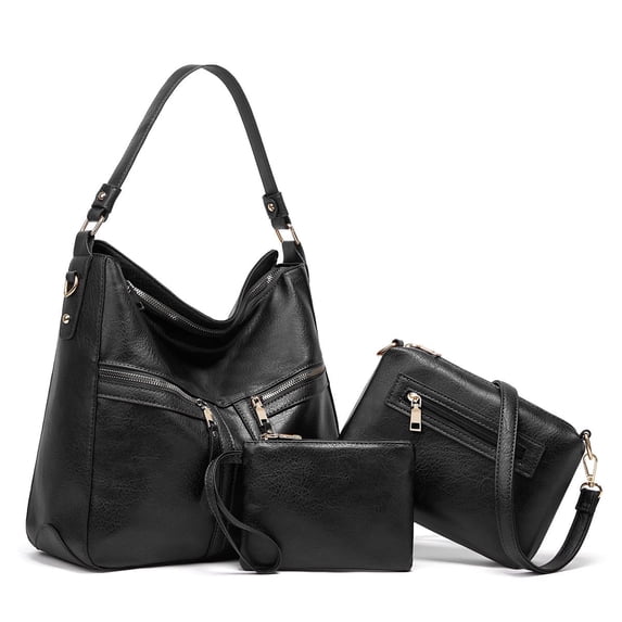 Sendfen Women's Leather Hobo Bag with Wristlets Crossbody bag, Brown, 3-Piece