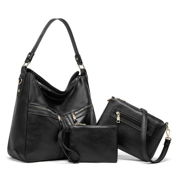 Sendfen Women's Leather Hobo Bag with Wristlets Crossbody bag, Brown, 3-Piece