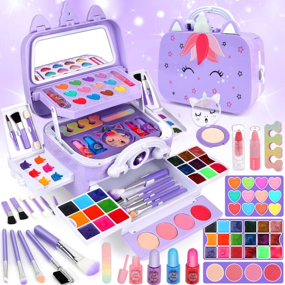 Sendida Kids Makeup Kit, 64pcs Real Washable Kids Makeup Set for Girl Toys Princess Brithday Gifts for Little Girls 3-12 Year Old, Large Size