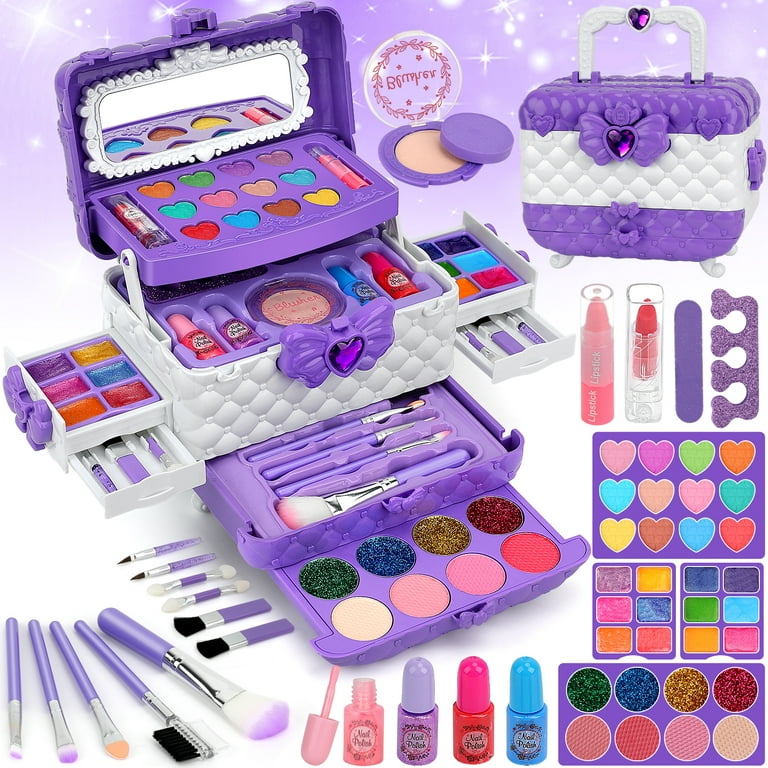 Sendida Kids Makeup Kit for Girl Gifts, 54PCS in 1 Makeup Toys Washable  Little Girls Princess Make Up Toys for 4 5 6 7 8 9 Year Old Girl Birthday  Gift (Purple) 