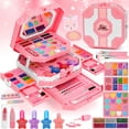 thumbnail image 1 of Sendida Kids Makeup Kit for Girls, Princess 64PCS Real Washable Pretend Play Cosmetic Set Toys with Mirror, Non-Toxic & Safe, Birthday Gifts for 3 4 5 6 7 8 9 10 Years Old Girls Kids (Pink), 1 of 6