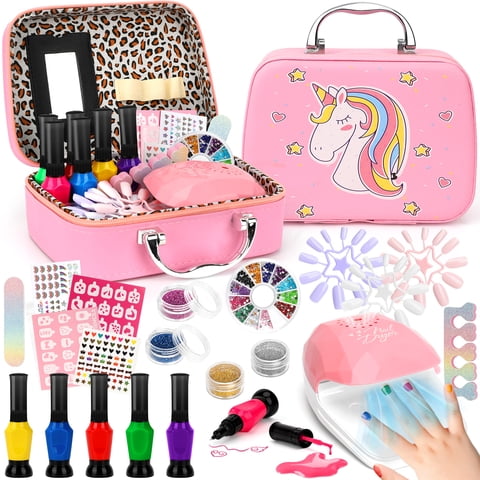 Sendida Kids Nail Art Kit with Dryer and Stickers, Princess Makeup Toys Gift for Girls Ages 3-12