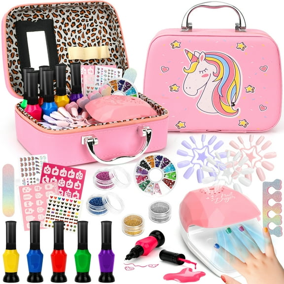 Sendida Kids Nail Art Kit with Dryer & Stickers - Princess Makeup Toys Gift for Girl Ages 3-12