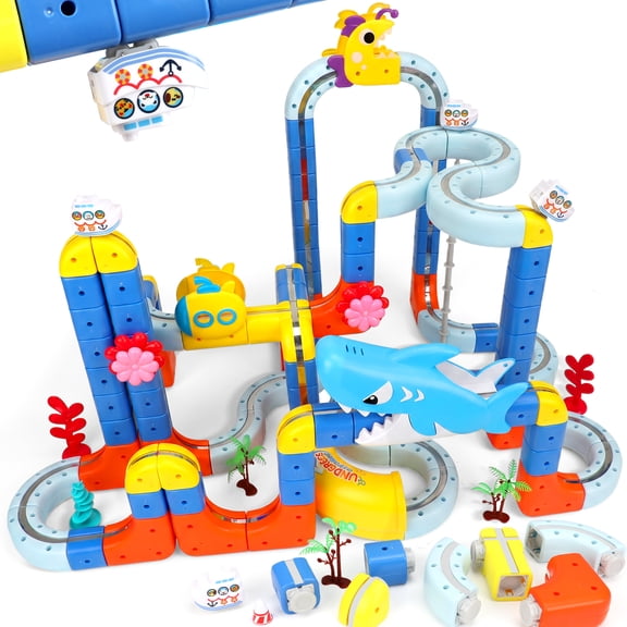 Sendida Magnetic Train Set: Shark Toys 3D Infinity Racer Electric Train Set for Kids Flexible Cube Rail Train Track with Anti-Gravity Train STEM Toys Gifts for 3 4 5 6 7 8 Year Old Boys Girls(193PCS)