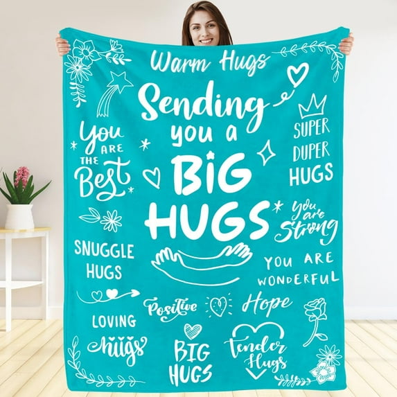 Sending Big Hugs Blanket, Christmas, Xmas, Birthday Gifts for Women - Friendship for Mom Women Female, Big Hug Blanket with Inspirational Words Gifts for Bestie Friend Sister Wife Female