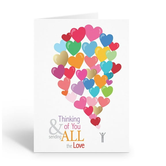 Sending Love Hearts and Thinking of You Note Cards - 10 Note Cards with Envelope