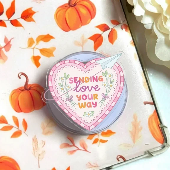 Sending Love Your Way Phone Grip Heart Design with Paper Airplane, Kawaii MagSafe Grip for Love & Positive Vibes
