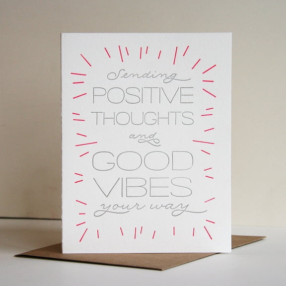 Sending Positive Thoughts and Good Vibes Greeting Card Uplifting Message for Any Occasion Blank Inside, Comes with Envelope