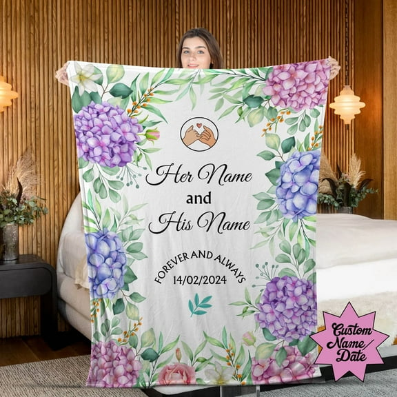 Personalized Couple Names Forever And Always Wedding Blanket with Names & Date – Custom Anniversary Gift for Couples, Forever and Always Floral Throw Blanket - Sherpa-60x80