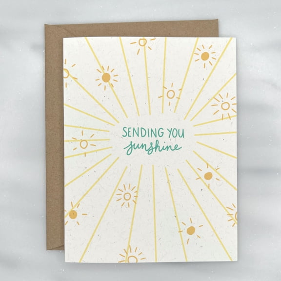 Sending You Sunshine Greeting Card, Minimalist Yellow Sun Design, Encouragement Card for Friends and Family, Thinking of You Note with Kraft Envelope