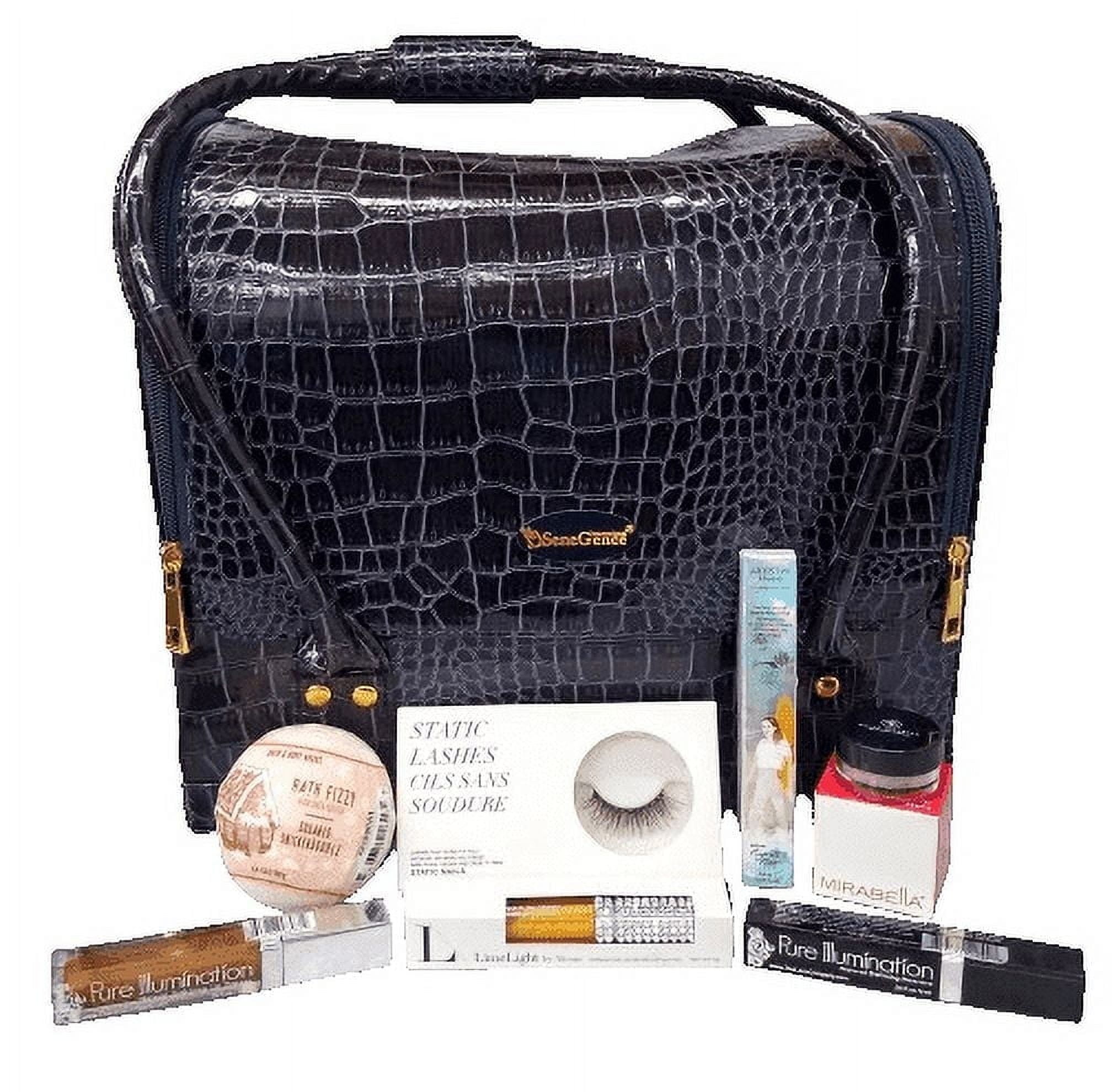 SeneGence Vegan Leather Cosmetic Bag with Zipper, Alligator, Indigo, 9-Piece