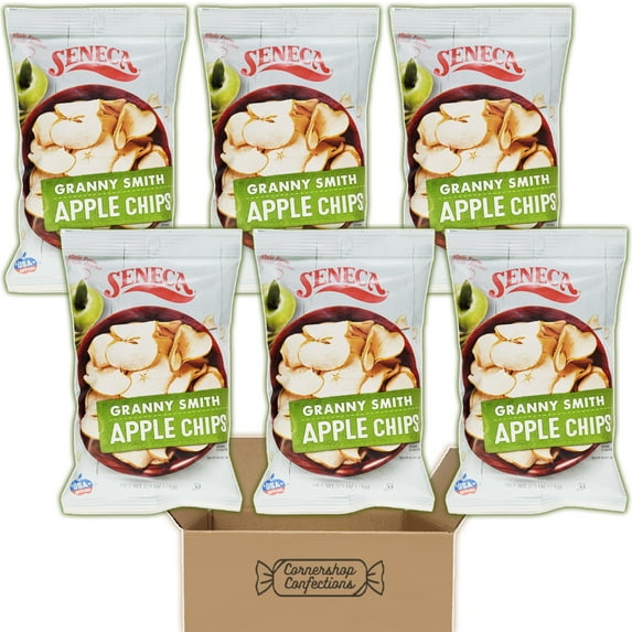 Seneca Apple Chips Bundle Pack - Granny Smith Flavored Apple Chips - 6 Individually Sealed 2.5 Ounce Bags - For Lunches, On The Go Snacks, Movie Nights, Hiking in Cornershop Confections Pack
