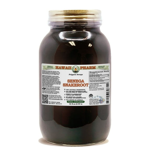 Senega Snakeroot (Polygala Senega) Dry Root ALCOHOL-FREE Liquid Extract. Expertly Extracted by Trusted HawaiiPharm Brand. Absolutely Natural. Proudly made in USA. Glycerite 32 Fl.Oz