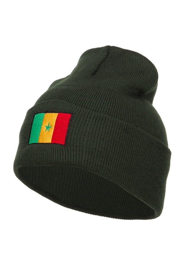 Senegal Flag Embroidered Long Beanie - Olive OSFM