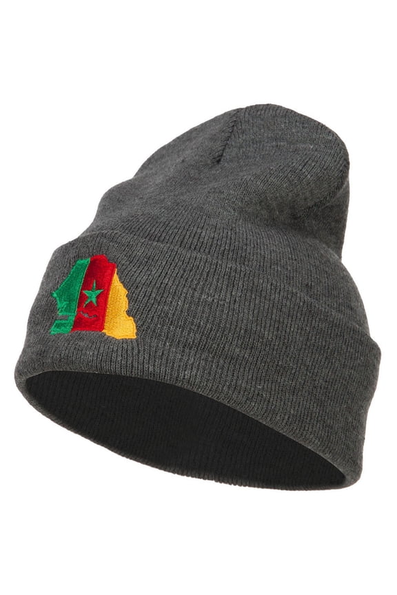 Senegal Flag Map Embroidered Long Beanie - Dk Grey OSFM