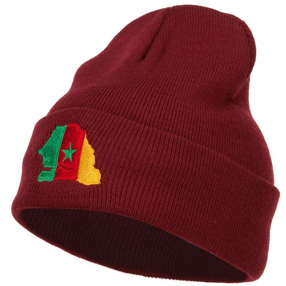 Senegal Flag Map Embroidered Long Beanie - Maroon OSFM