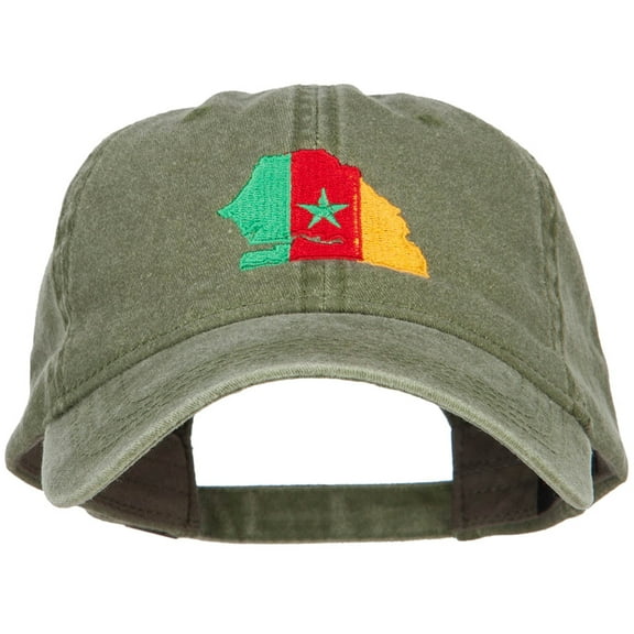 Senegal Map Flag Embroidered Washed Cap - Olive OSFM