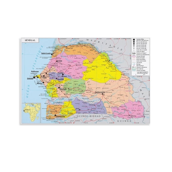 Senegal Map Posters Home Decor Poster Wall Art Hanging Picture Print Bedroom Decorative Painting Posters Room Aesthetic 08x12inch(20x30cm)