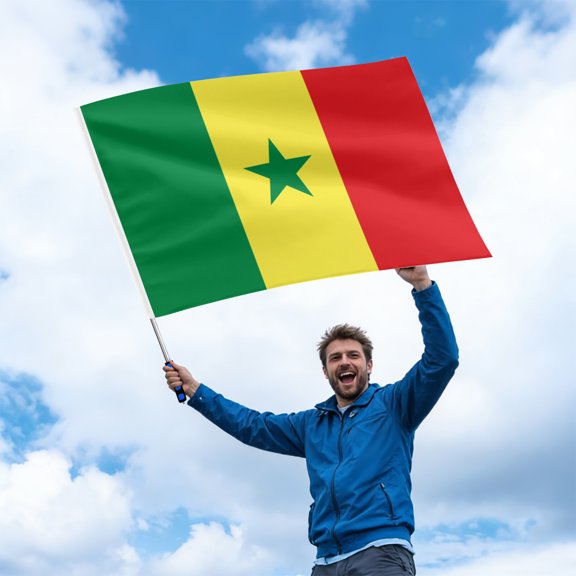 Senegal National Fan Flag with 63in Extendable Pole - 39.4x59.1in Large Senegalese Banner with Green Star for Sports Events & Celebrations
