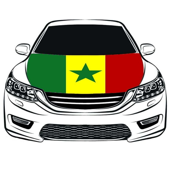 Senegal National Flag Car Hood Cover 3.3X5FT/6X7FT 100% Polyester Elastic Fabrics Can be Washed Suitable for Large SUV and Pickup Trucks (3.3X5FT)