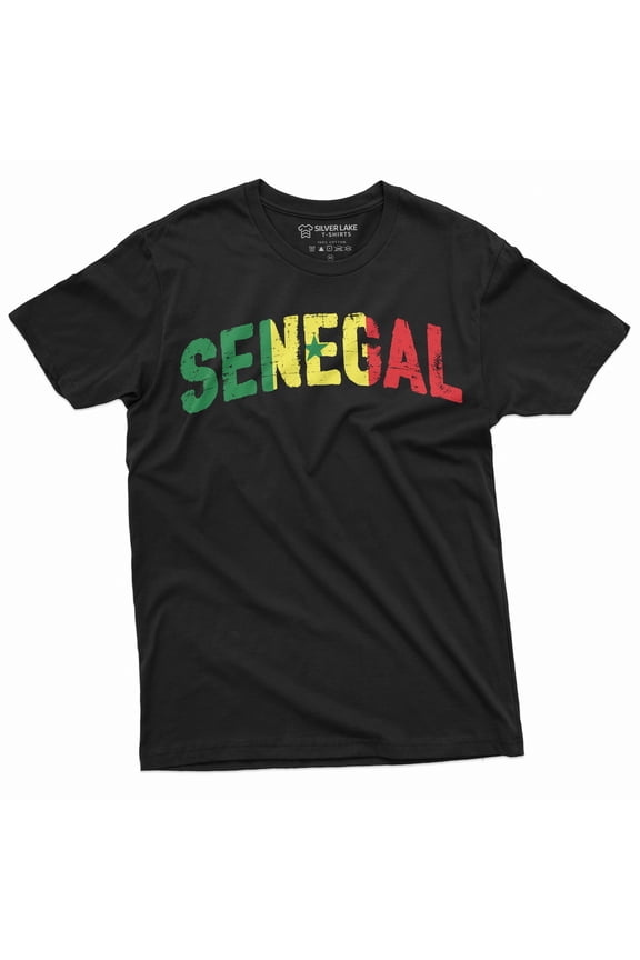 Senegal T-Shirt Republic Of Senegal Flag Text National Patriotic Senegalese T-Shirt (Large Black)