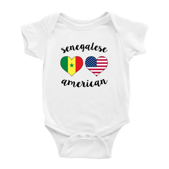 Senegalese American Flag Two Hearts Baby Bodysuits Newborn Clothes (White, 12-18 Months)