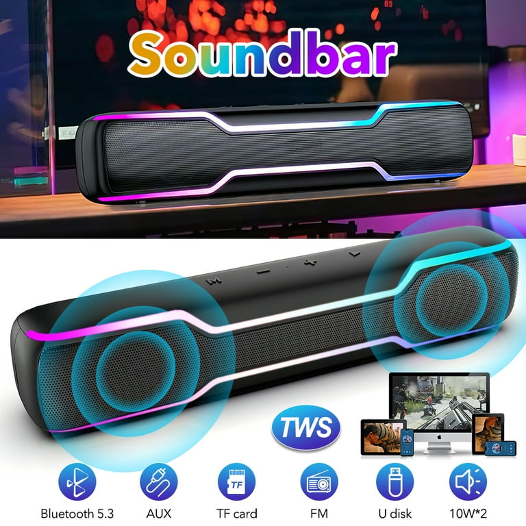 Seneo 20W Bluetooth Speaker PC RGB Gaming Soundbar Aux-in