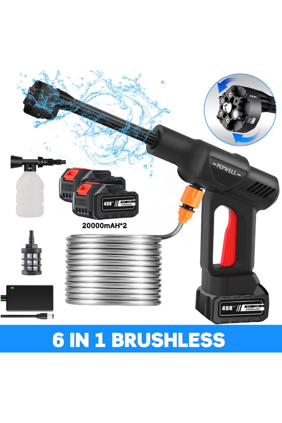 21V Electric Power Jet Water Wash Cleaner, Portable Cordless Pressure Washer, Electric Car Washer Gun with Rechargeable 6-in-1 Nozzle and Makita Battery